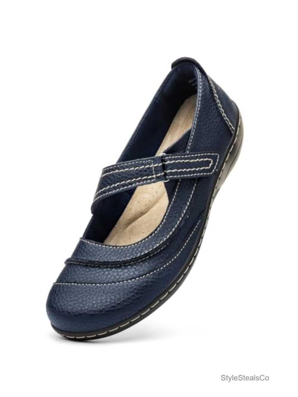 Women's Leather Mary Jane Flats, Memory Foam Comfort Work Shoes, Versatile